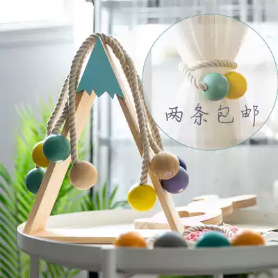 New Nordic macaron color magnet wooden beads curtain buckle strap tie rope lace strap two