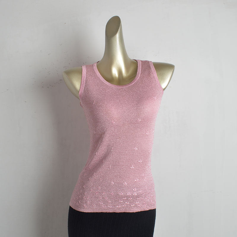 High-End Niche Style Bright Silk Blend Hand-Beaded Knitted Camisole Summer Thin Loose Top for Women