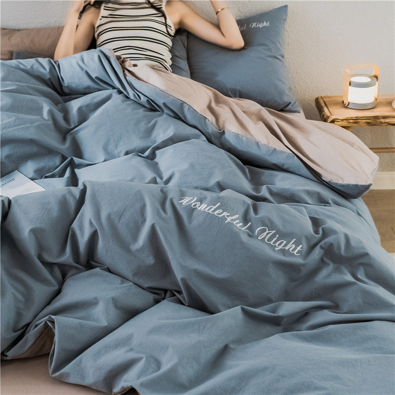 Nordic style cotton embroidery washed cotton four-piece bed sheet net red four-piece bedding