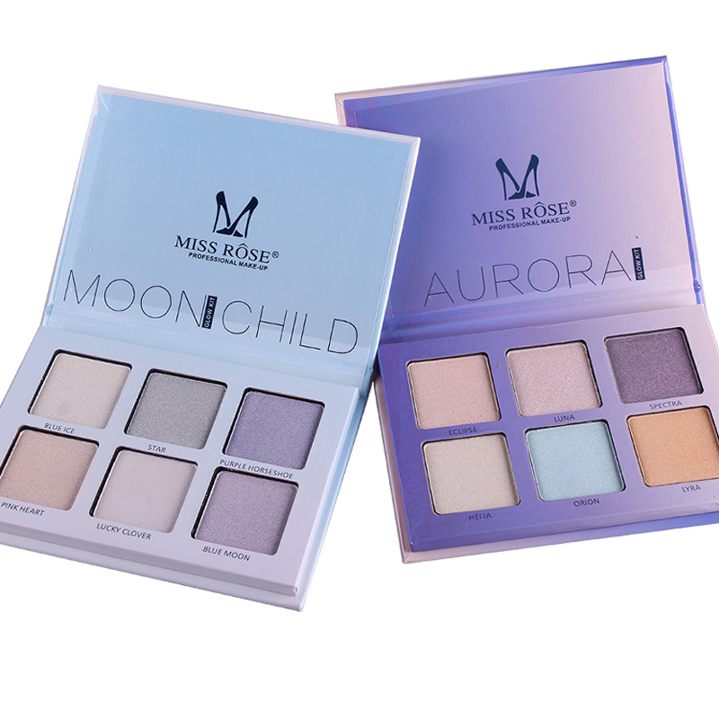 MISS ROSE Aurora sáu màu phân cực độ bóng cao vẻ đẹp ABH lân không bay bột kéo dài màu INS highlight trang điểm