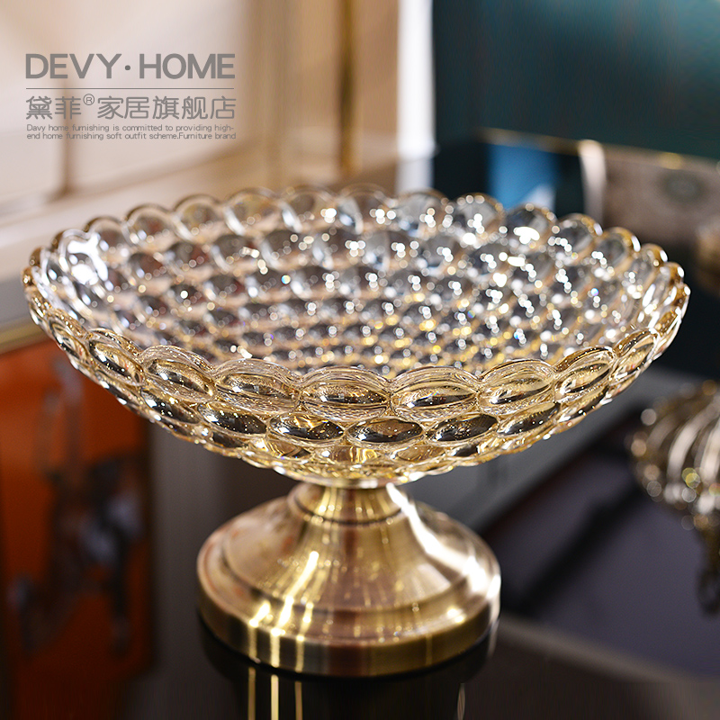 American Eurostyle Light Lavish Feng Shui Crystal Glass Fruit Pan Swing Piece American Living-room Dining Room Tea Table Home Decoration Fruit Tray