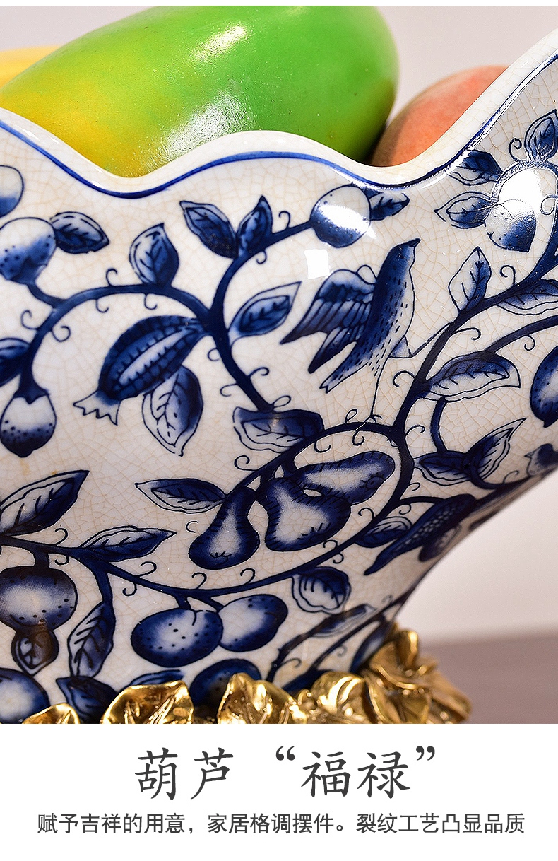 New Chinese style metal ceramic bowl of blue and white porcelain tea table decoration light key-2 luxury furnishing articles American fruit bowl high household