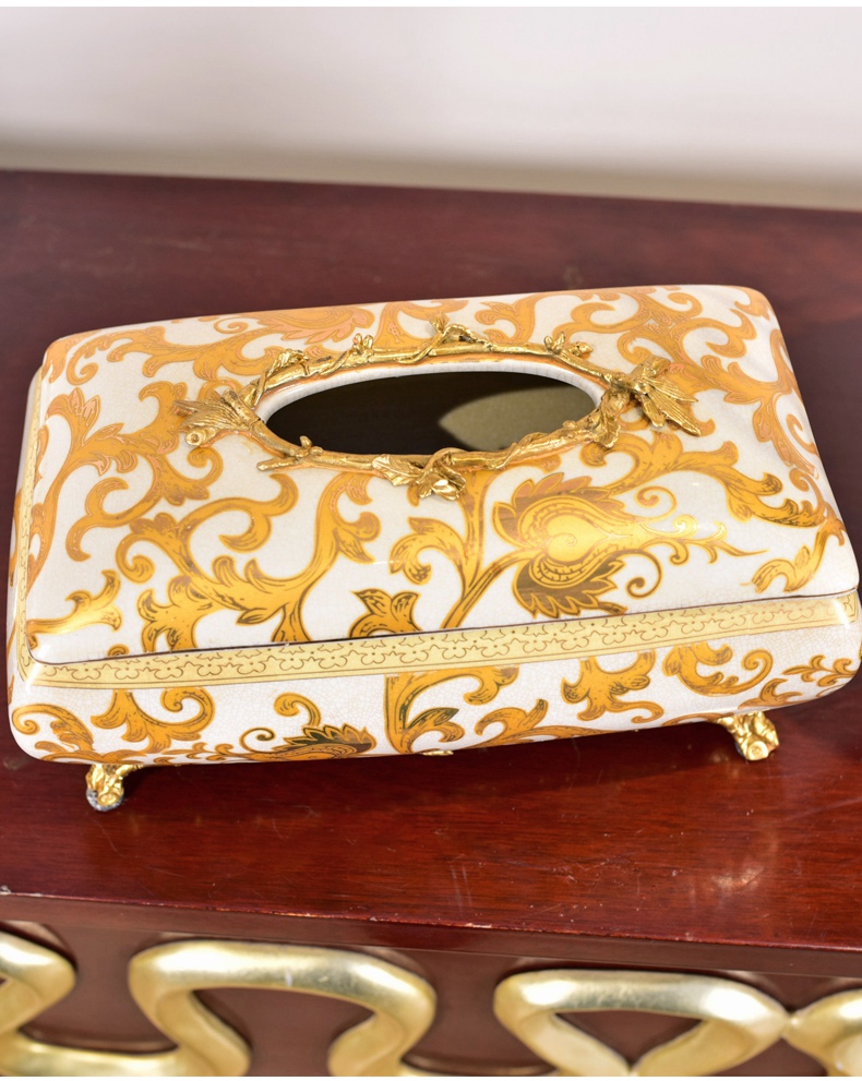 American European - style key-2 luxury ceramic metal tissue boxes sitting room, dining - room smoke box household light tea table to receive key-2 luxury decoration