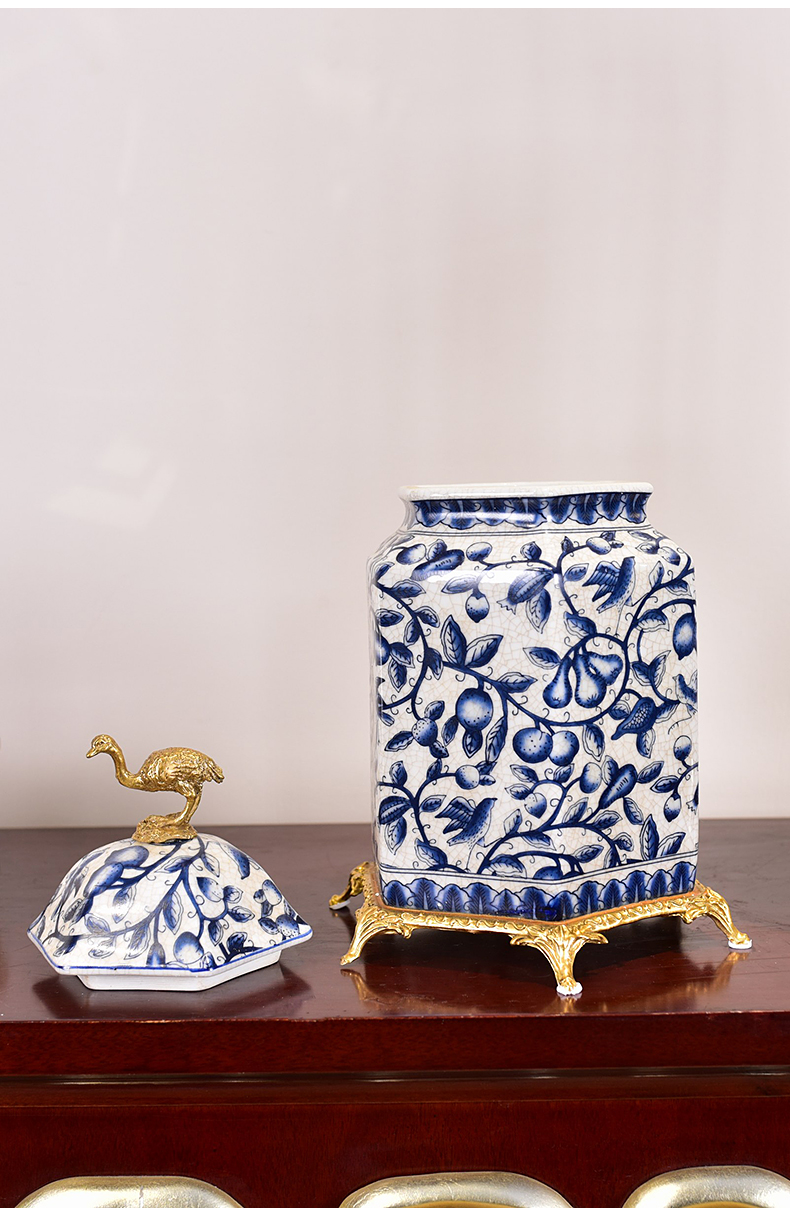 New Chinese style key-2 luxury blue and white porcelain with general copper pot sitting room porch TV ark, sample room adornment is placed