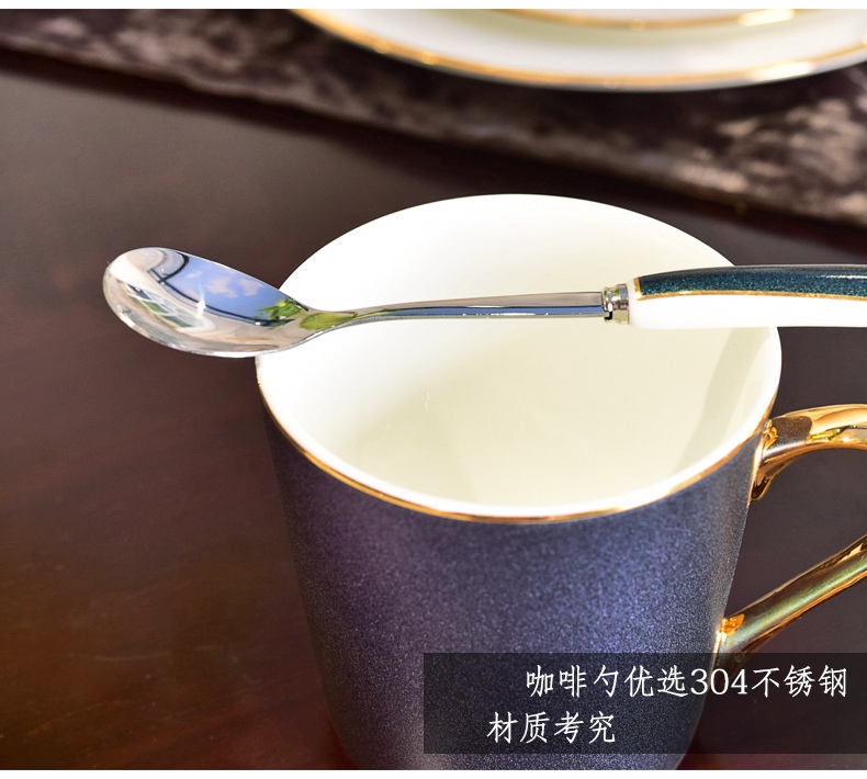 Light European - style key-2 luxury creative mark cup small coffee cup with a spoon, American office luxurious ceramic tea cup home