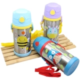 Мультяшный детский стакан с животными из нержавеющей стали для школьников, герметическая трубочка со стаканом, США, 360 мл