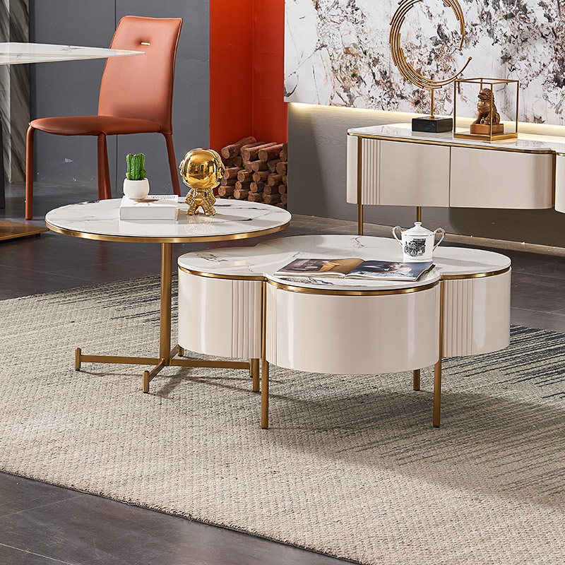 Nordic post-modern coffee table living room size plum-shaped combination paint creative design round light luxury slate coffee table