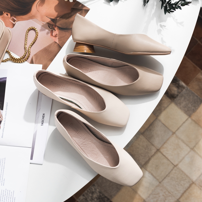 Lacquer steps forest minimalist art square genuine leather low coarse heels Grandma Shoes Women's Single Shoes Spring Autumn Season 2022 New