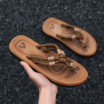 Summer trendnet red personality herringbone slippers men outdoor casual outside wearing non-slip and deodorant outdoor clamping feet sandals