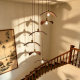 Japanese Zen-Style Leaf-Shaped Staircase Chandelier for Duplex Villa, Lofted Floor, Rotating Tea House, Homestay, Solid Wood Lamp