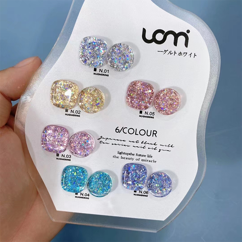 Colorful Starburst 6-Color Jar Nail Gel 2026 Summer New Nail Salon Sparkling Large Glitter Flash Set