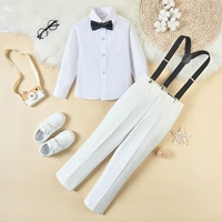 Белые подтяжки, комплект, рубашка, штаны, галстук-бабочка, 4 предмета
