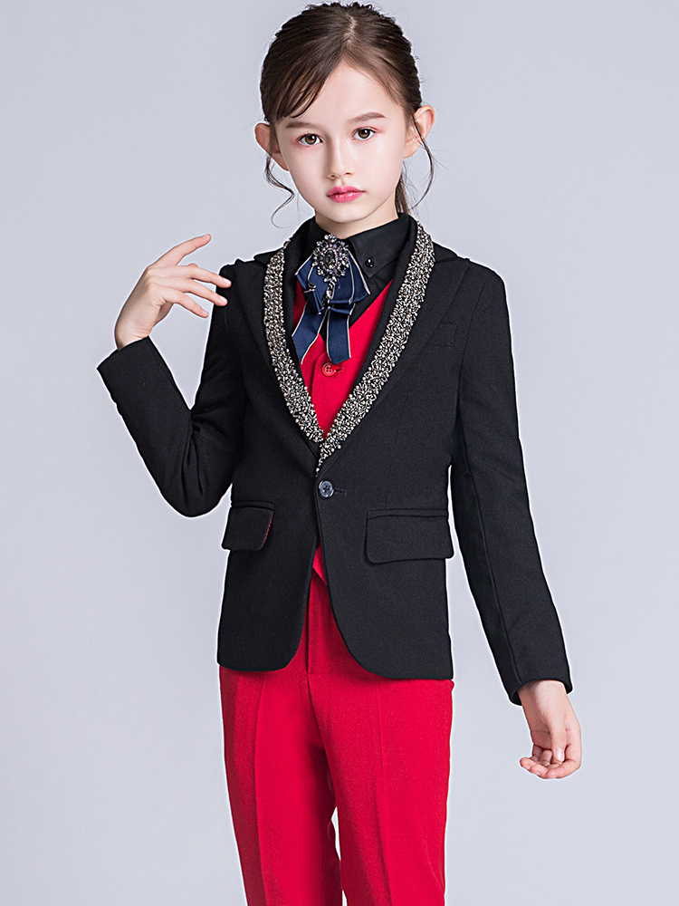 Girlsuit trẻ em phù hợp với phù hợp với phụ nữ nhỏ chủ sàn catwalk đàn piano cho thấy hiệu suất phù hợp với cô gái bán hoa trẻ váy.