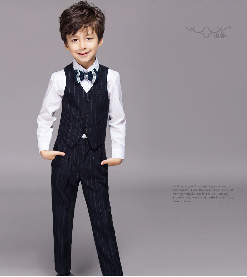 Trẻ em ăn mặc cậu bé con phù hợp với mùa thu quần áo cậu bé hoa cô gái đàn piano trang phục máy chủ nam Anh vest bé trai model hàn quốc