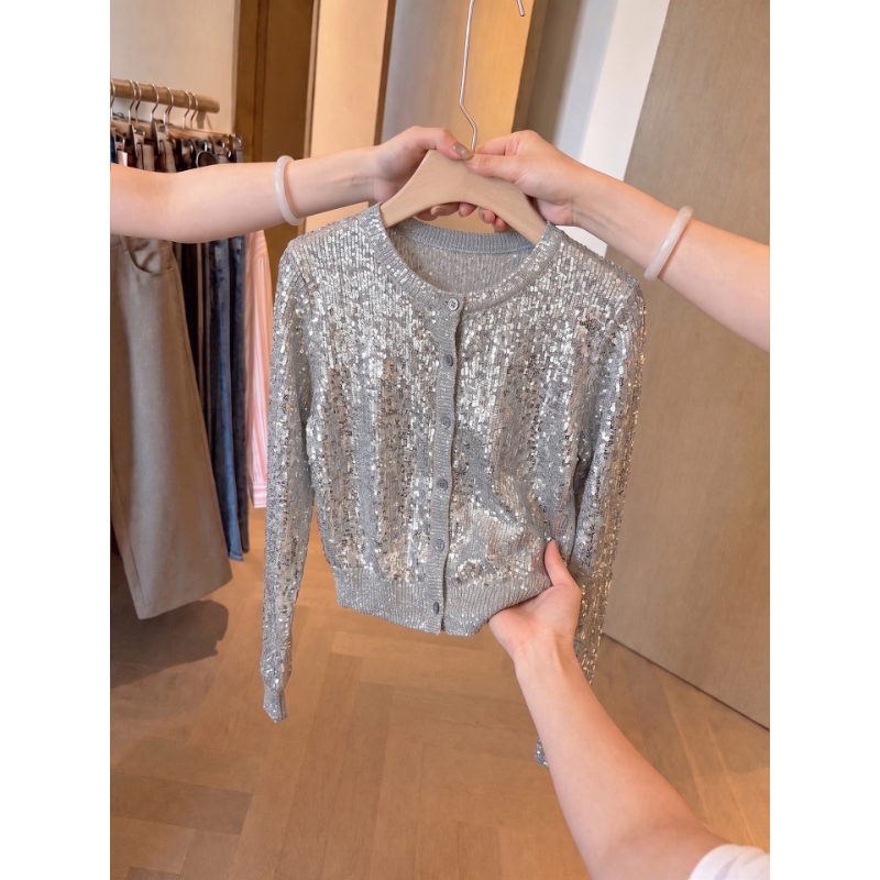 Luxurious and Delicate Sparkling Rhinestone Knit Cardigan for Women, Autumn Concert Outfit, Long-Sleeve Sweater Luxurious and Delicate Sparkling Rhinestone Knit Cardigan for Women, Autumn Concert Outfit, Long-Sleeve Sweater