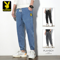  Playboy mens jeans 2021 spring and autumn trend brand trend nine points casual summer overalls long pants