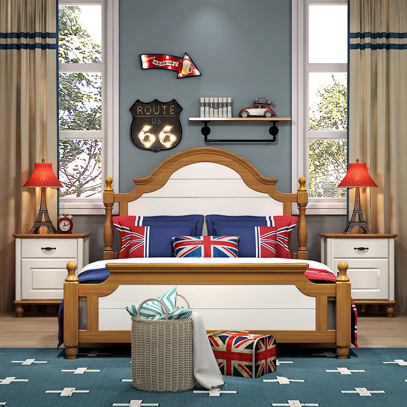 ABC American Aristocratic Series 1 35 m 1 5 m 1 8m Solid Wood Children Small Family Single Bed Four Doors Wardrobe