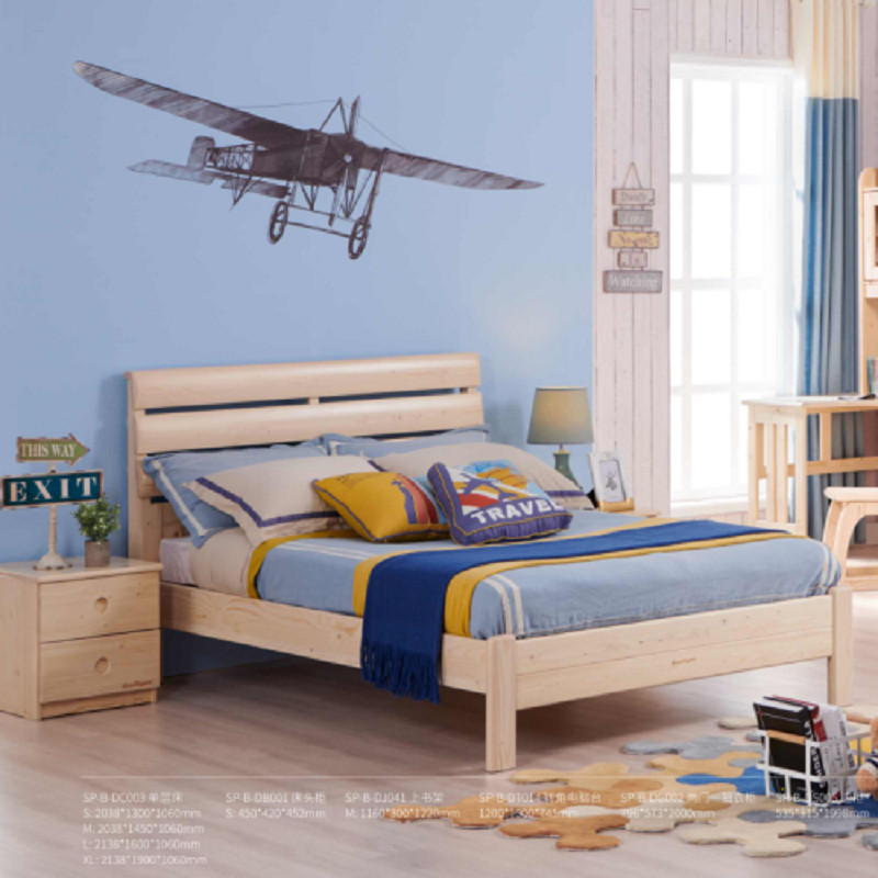 Songbu Kingdom Nordic Pine Wood Pure Solid Wood Children Furniture Original Wood Color Single Layer Bed Children Bed Linen Bed DC003