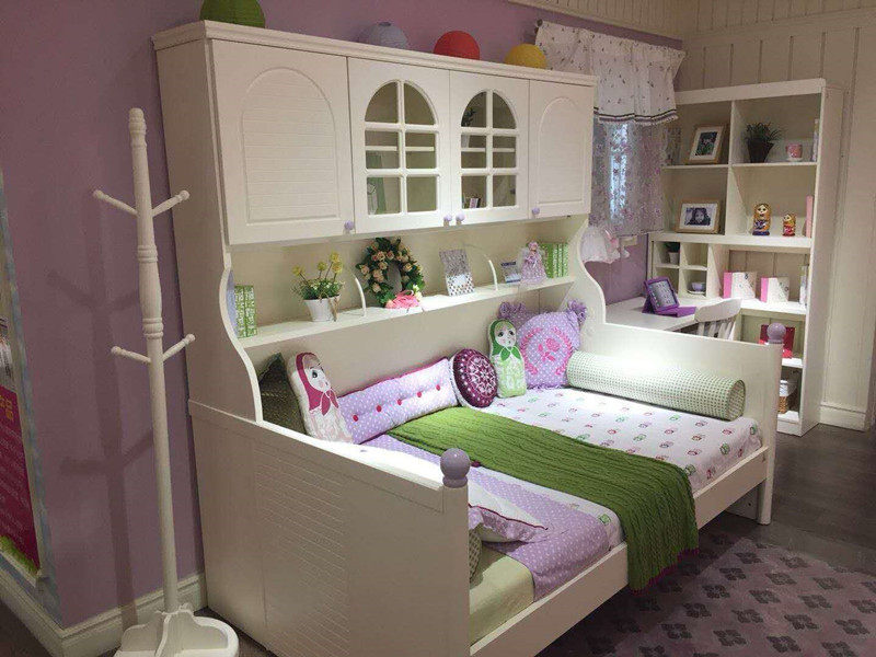 I love my house solid wood frame book room function bed Russian trekking milk white 1 2X2 mi