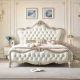 雅麦嘉 Американская легкая роскошная кровать главной спальни современная простая свадебная кровать европейская мягкая кожа