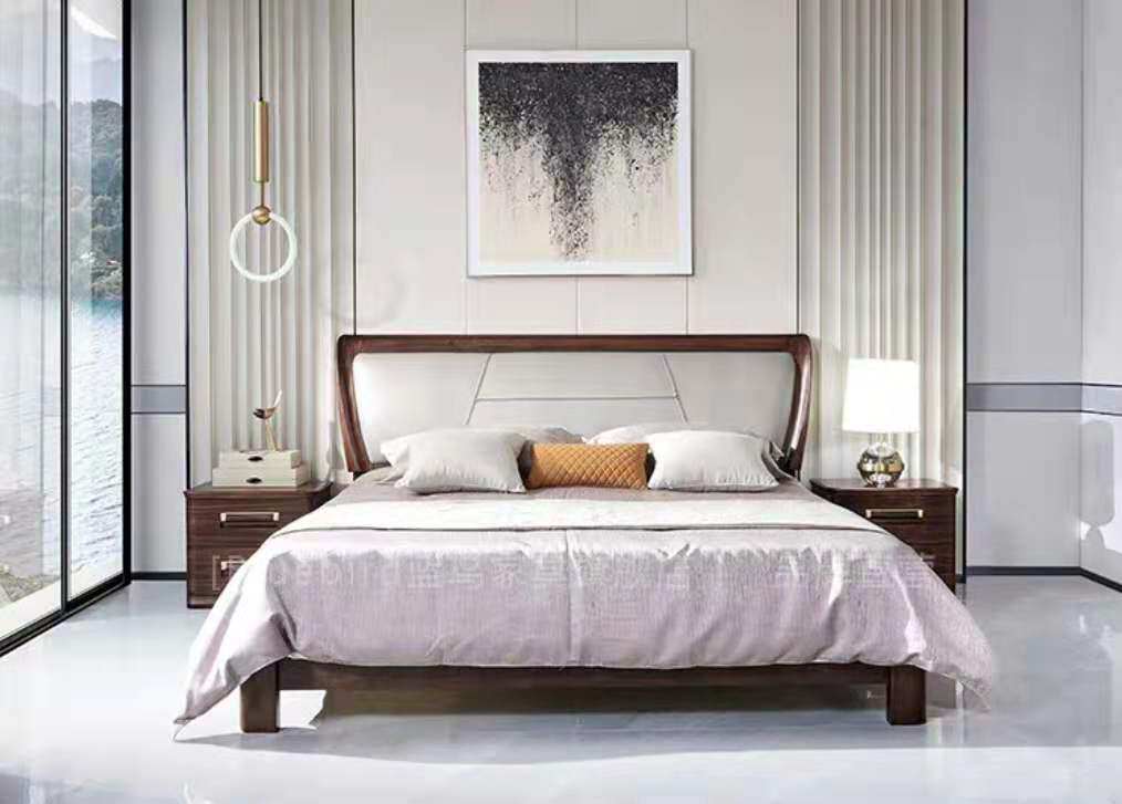 Blue bird furniture Ukim wood double bed New Chinese full solid wood large bed 1 8m modern light and luxurious master bedroom with wedding bed-Taobao