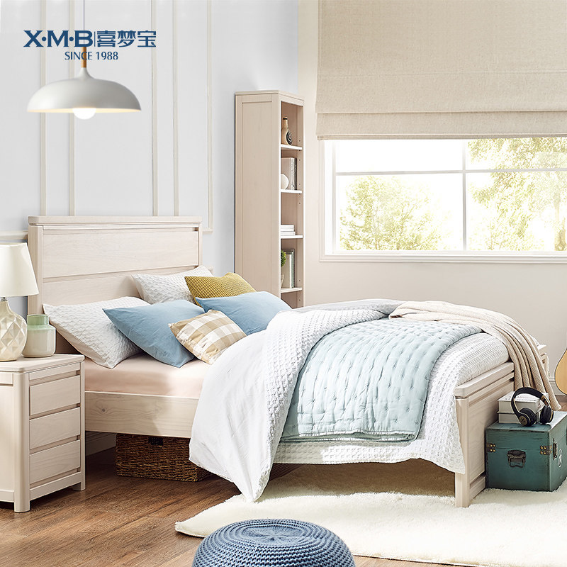 Ximengbao solid wood children's bed modern minimalist double bed pine bed solid wood bed bedroom furniture mint light color - Taobao