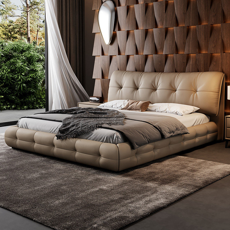 Кожаная кровать Zomu 2m x 2m 2 в главной спальне с двуспальной кроватью размера "king-size", новая свадебная кровать 2026 года, современная светлая роскошная высококачественная мягкая кровать