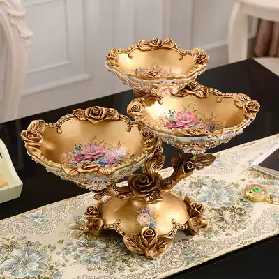 High-end luxury European fruit plate creative living room home coffee table ornaments fashion split plate multi-layer fruit plate set