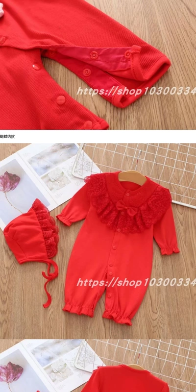 Ngày rằm quần áo trẻ em công chúa trăm ngày quần áo mùa xuân nữ phong cách nước ngoài một mảnh lễ hội bé gái bé gái sáu tháng - Áo liền quần