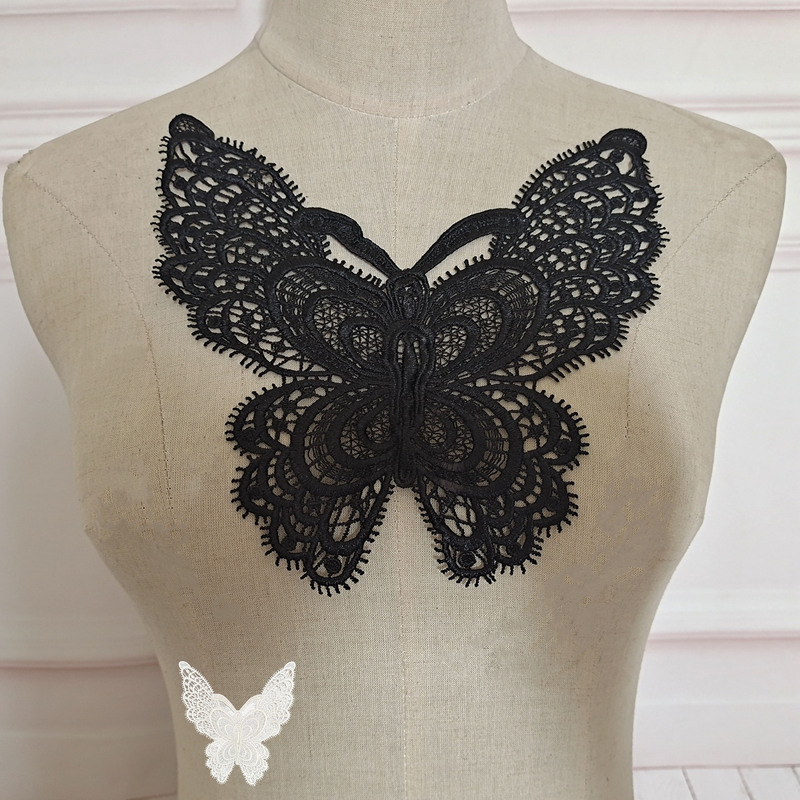 Black and White Polyester Embroidered Butterfly Lace, Hollow Lace Trim, Hand-Sewn Decoration, Matching Clothing Accessories