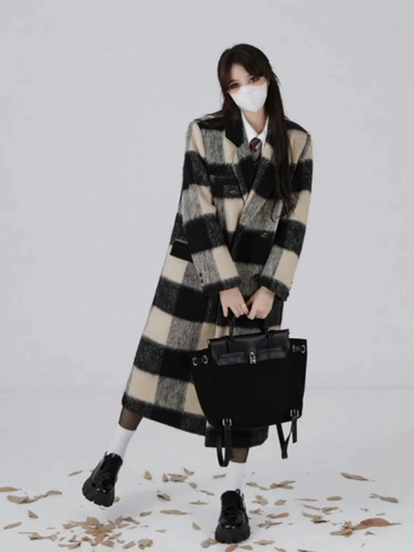 Демисезонное длинное шерстяное пальто, изысканный стиль, увеличенная толщина, средней длины