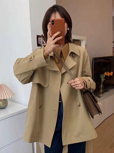 Хаки плащ, длинная осенняя куртка, коллекция 2022, средней длины, подходит для подростков, изысканный стиль