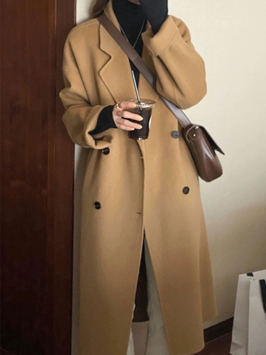 Двусторонное кашемировое длинное зимнее шерстяное пальто, длина макси, изысканный стиль, яркий броский стиль