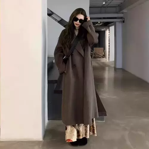 Двусторонное кашемировое длинное демисезонное шерстяное шерстяное пальто, изысканный стиль, средней длины, в корейском стиле