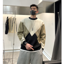 2021 Winter New Mens Fashion Trend Inn Temperament Leisure 100 Hitch Round Collar Collage Design Thick Sweater Knit Blouse