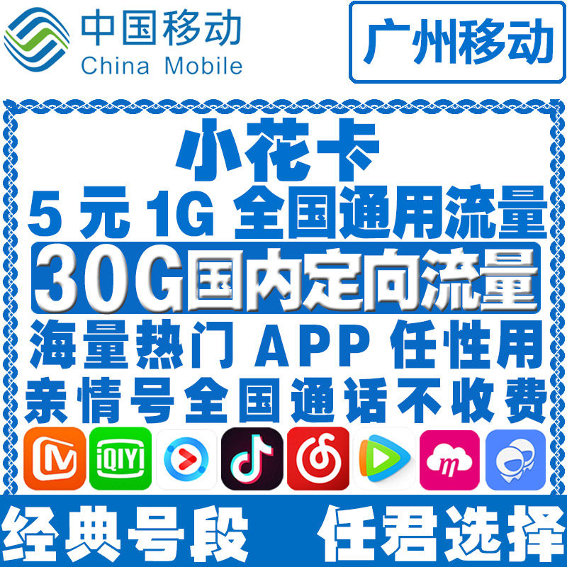 Guangzhou mobile flower card big king card traffic card mobile phone call on network card All GM 4G day rental card student card 