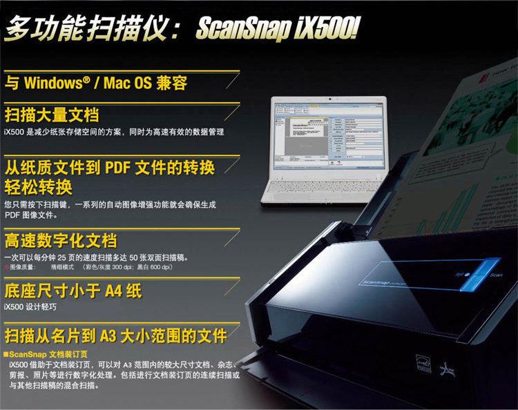 Máy quét tốc độ cao Fujitsu iX500 a4 Hợp đồng tài liệu tốc độ cao HD hai mặt thể hiện một tệp a3 Tự động nạp giấy PDF với hóa đơn VAT 16%