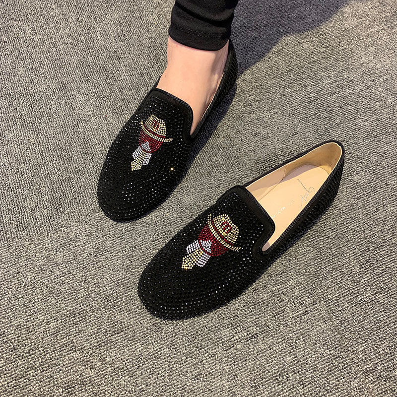 2022 new net red leather belt rhinestone peas shoes male social spirit guy one pedal loafer trend