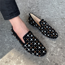 Net red mens shoes 2022 New Korean version genuine leather water drill bean shoes mens 100 hitch a foot pedal Lefoe shoe tide