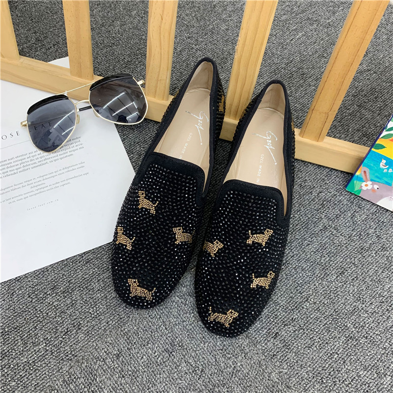 Water Diamond Bean Shoes Snae Shoes Le Fu Shoes 2022 New Leather Lazy Female Shoes with a Foot Slowy Female Shoes