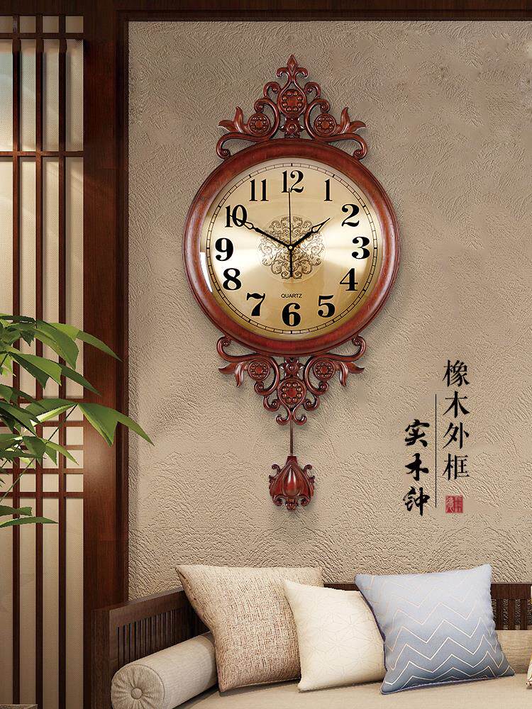 New Chinese solid wood hanging bell living room home fashion atmosphere creative retro clock hanging wall hanging watch Chinese wind and watches