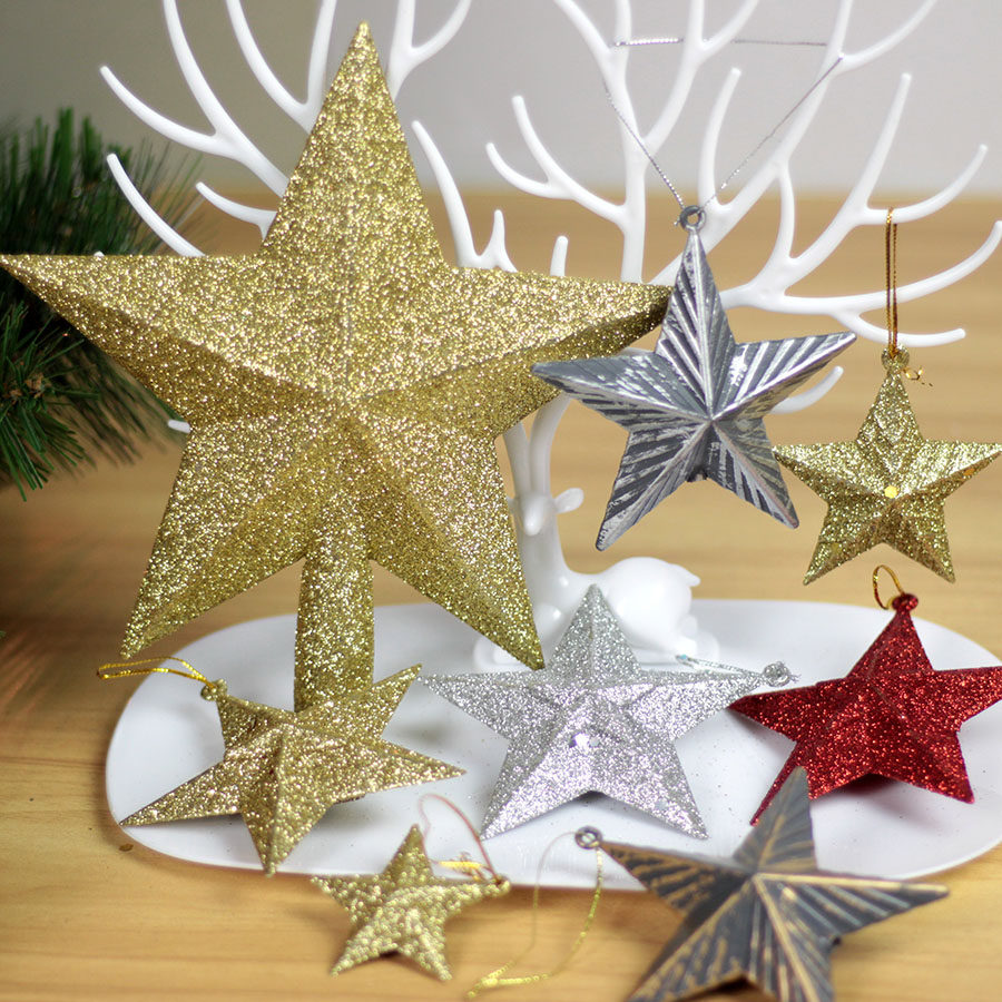 Christmas Tree Decorations Jerry Christmas Tree Top Star Christmas Stars Hang Decorations Pentagram Decoration Solid Stars