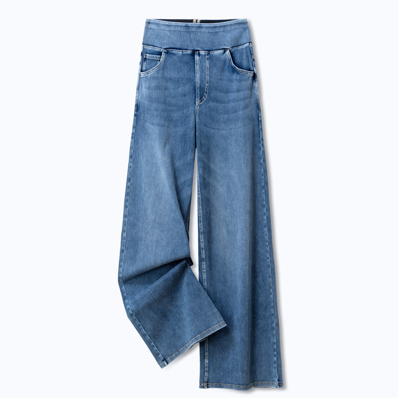 Four-Way Stretch Wide-Leg Jeans for Women, Thin Summer Elastic High-Waisted Loose Straight-Leg Pants, Stretchy Long Pants