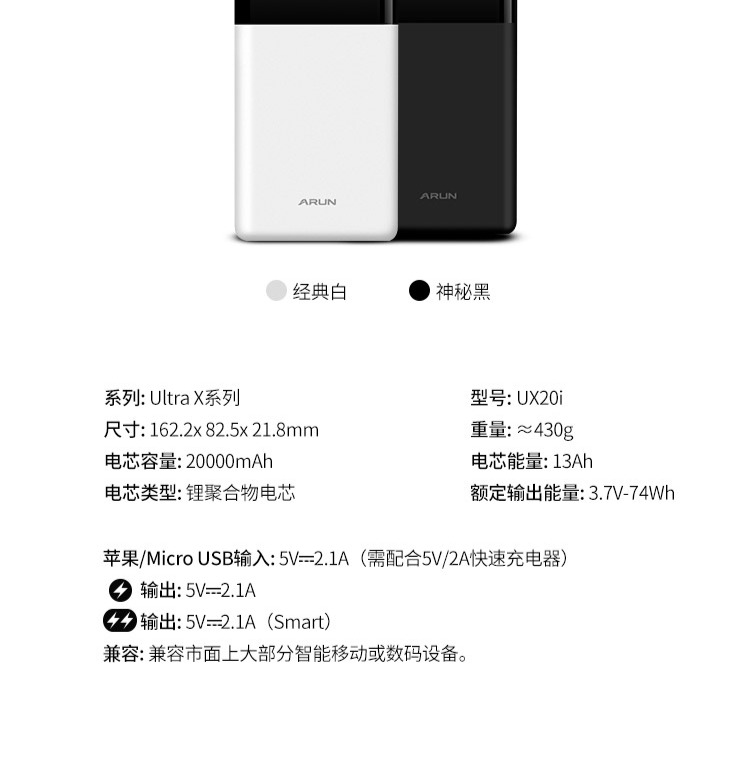 ARUN biển qua sạc Po 20000 mA Giao diện của Apple xách tay dung lượng lớn phổ kê điện thoại di động 8 unisex vivo phí nhanh xung điện nhỏ Po chính hãng gốc iPhone - Ngân hàng điện thoại di động sạc dự phòng mi