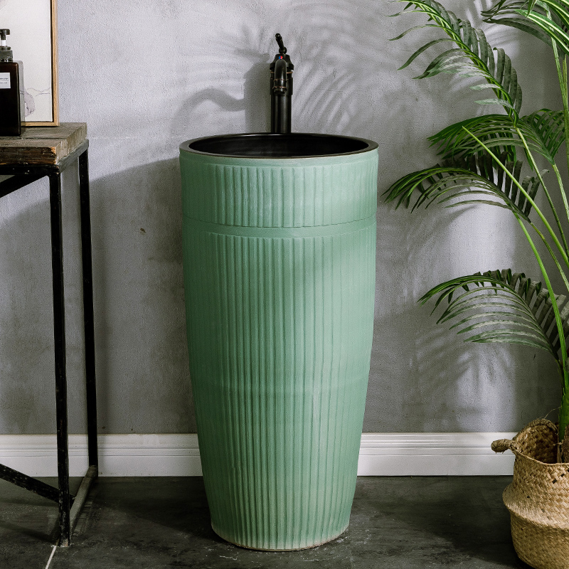 European simple balcony column type lavatory toilet ceramic sink basin floor is suing pond