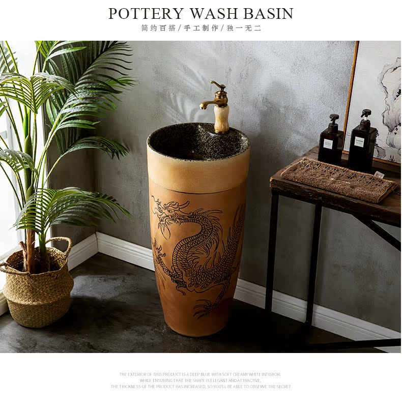 Ceramic column type lavatory sink basin one is suing courtyard floor type simple wash basin, small family