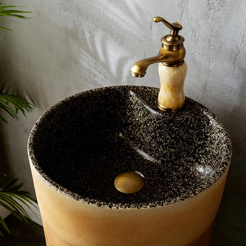 Ceramic column type lavatory sink basin one is suing courtyard floor type simple wash basin, small family