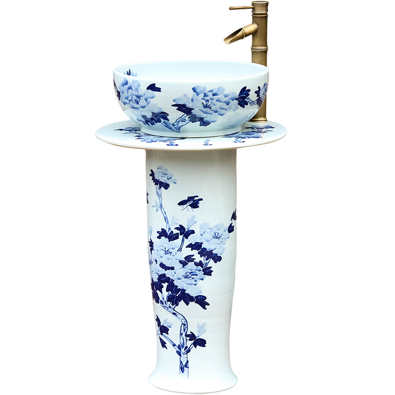 Vertical lavabo ceramic column household toilet basin is suing one landing the pool that wash a face of blue and white porcelain basin