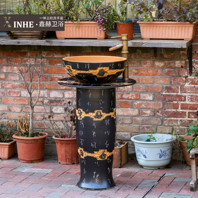 The sink basin under The glaze color of archaize ceramic column column carved art one floor sink vertical basin