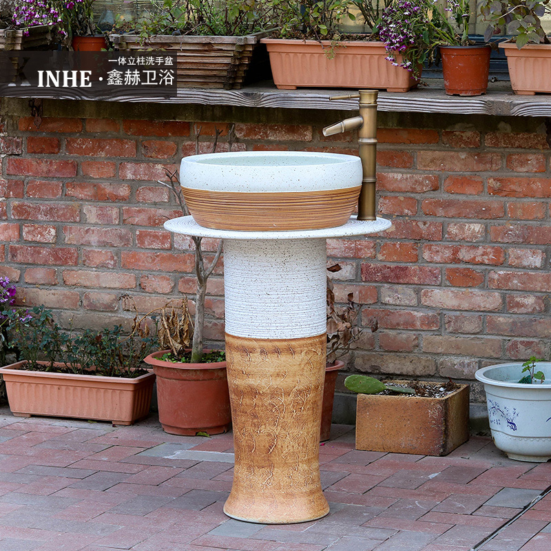 Toilet lavabo ceramic pillar household is suing floor balcony Toilet integrated move for wash basin